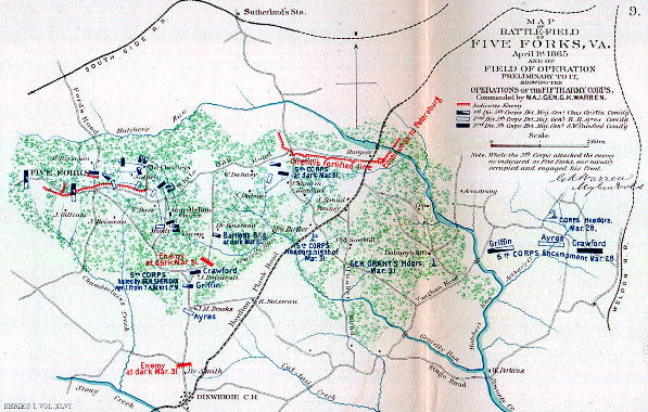 Battle of Five Forks Virginia c1865 map 12x18 